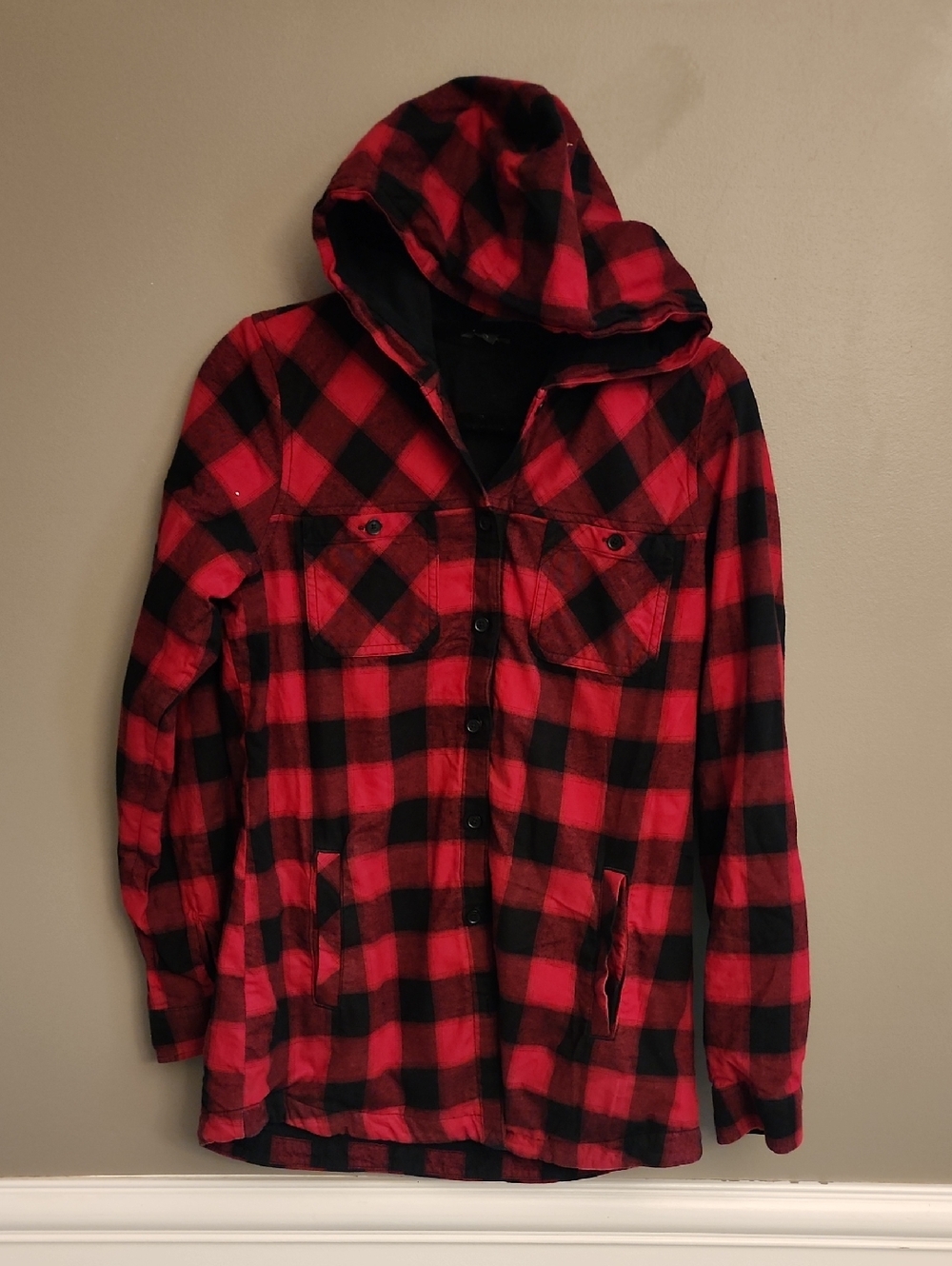 Womens Eddie Bauer Red & Black Buffalo Plaid Hooded Jacket